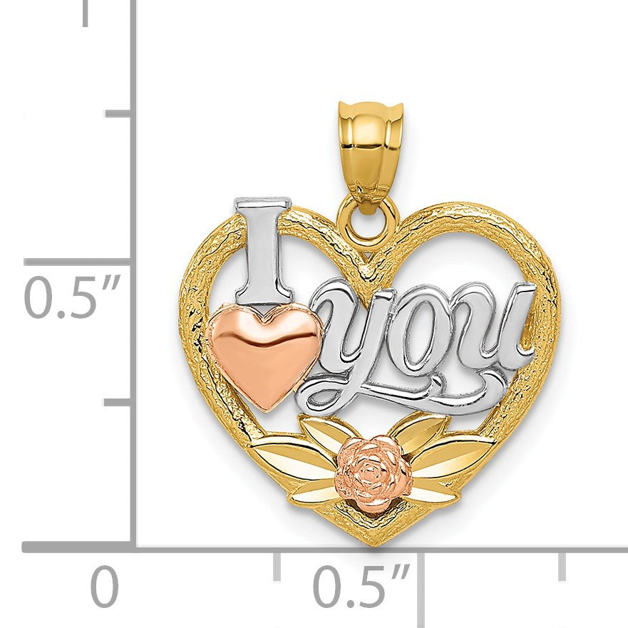 14k Two-tone with White Rhodium I LOVE YOU Heart Pendant