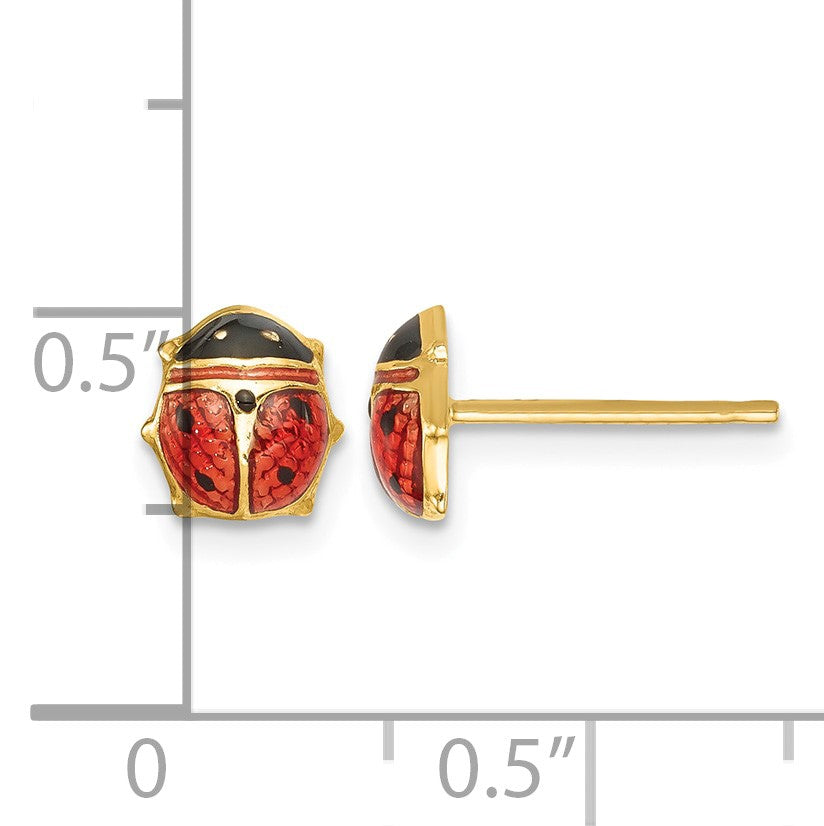14k Medium Red and Black Enameled Ladybug Post Earrings
