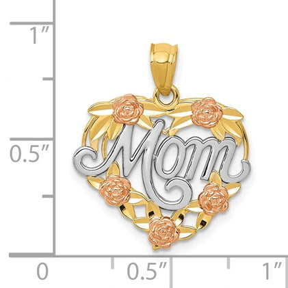 14k Two-tone with White Rhodium MOM Heart Pendant