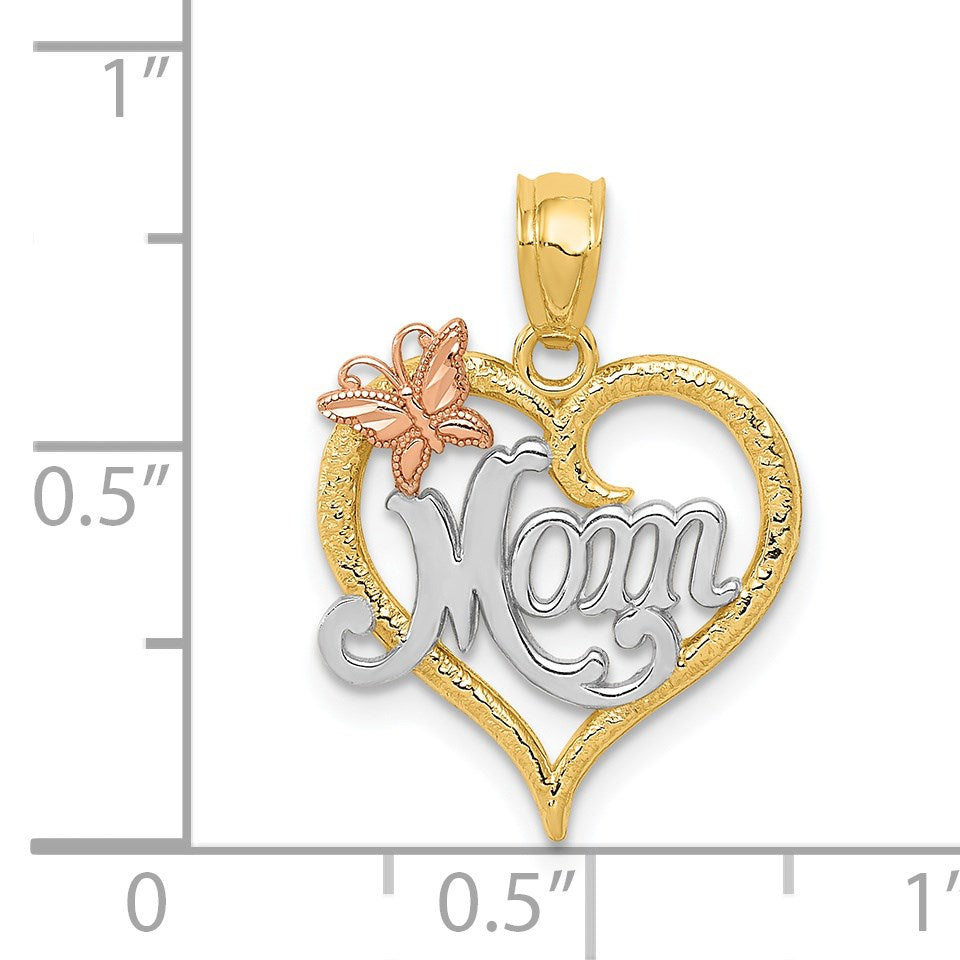 14k Two-tone with White Rhodium MOM with Butterfly Heart Pendant