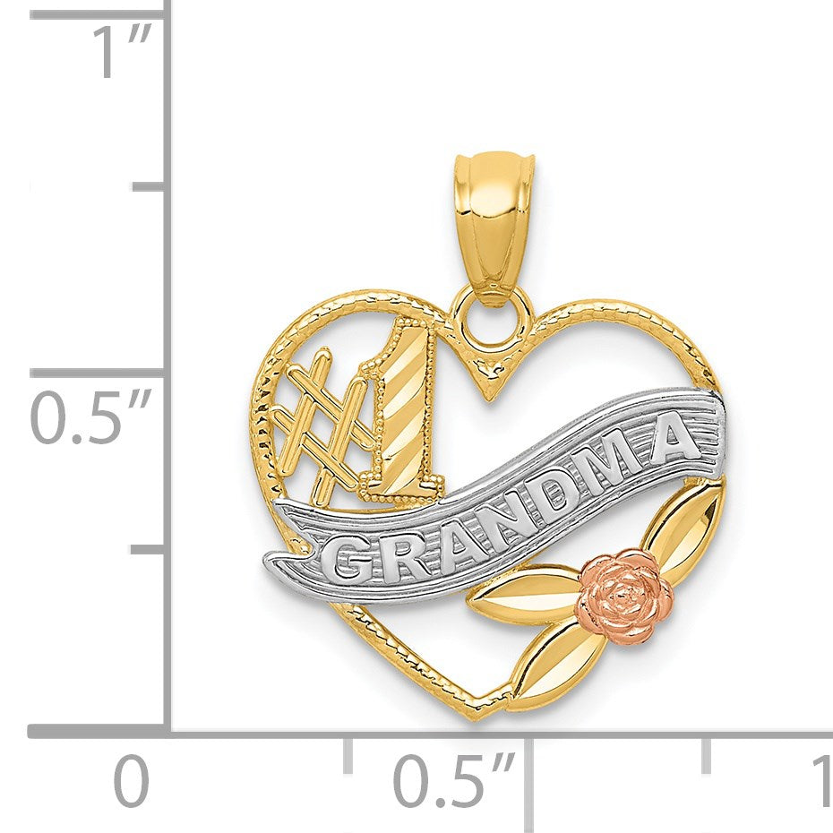 14k Two-tone with White Rhodium #1 GRANDMA Heart Pendant