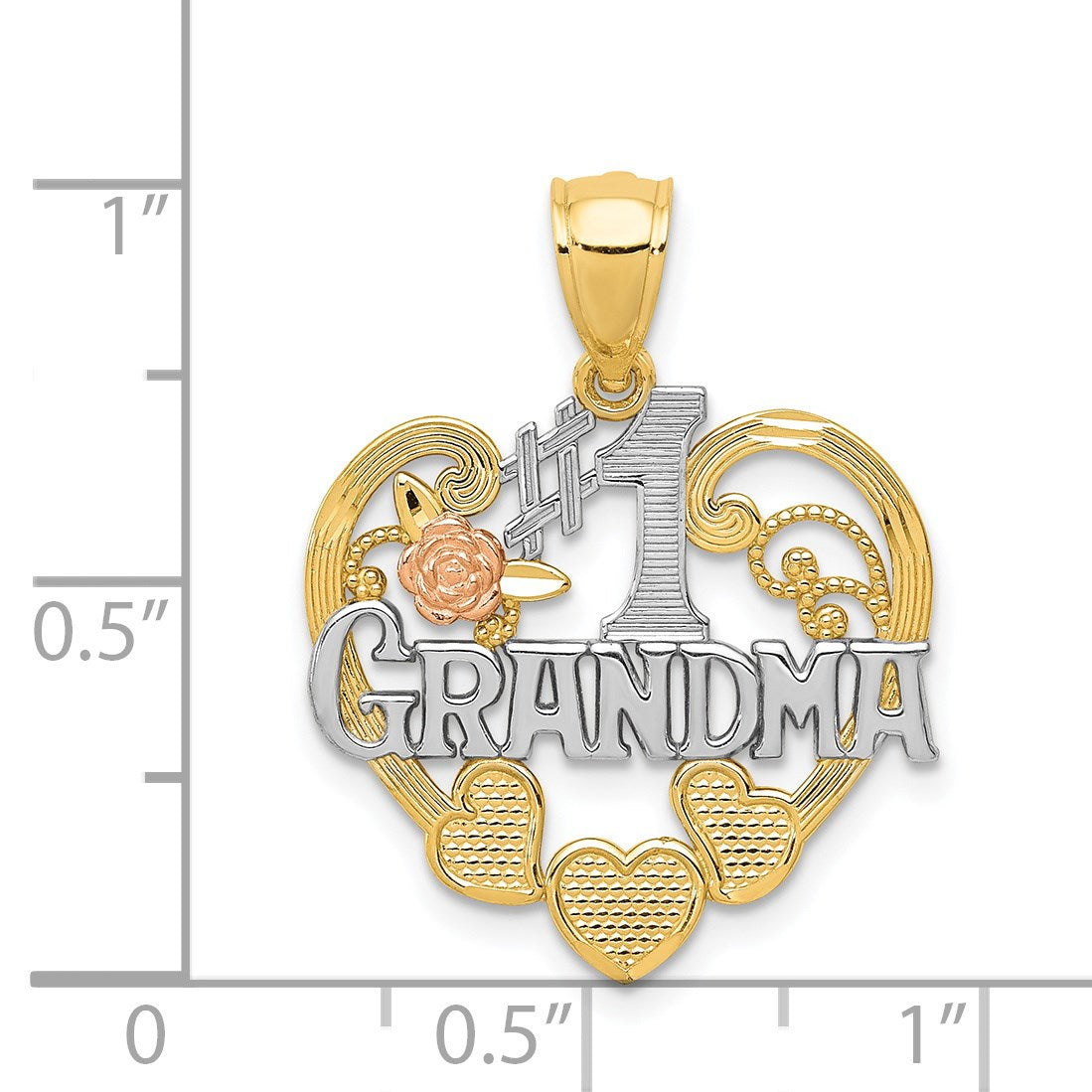14k Two-tone with White Rhodium #1 GRANDMA Heart Pendant