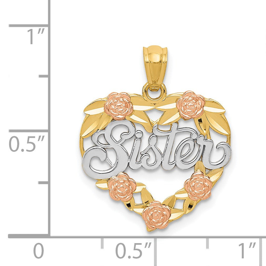 14k Two-tone with White Rhodium SISTER Heart Pendant