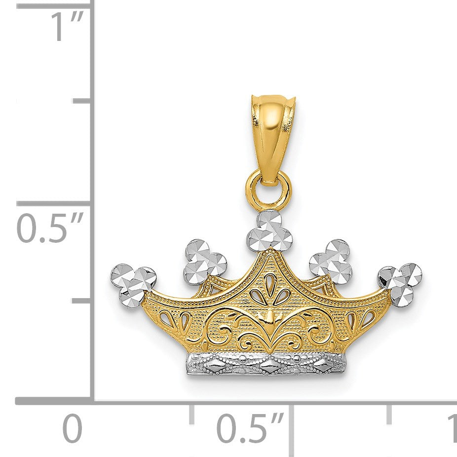 14k and White Rhodium Crown Pendant