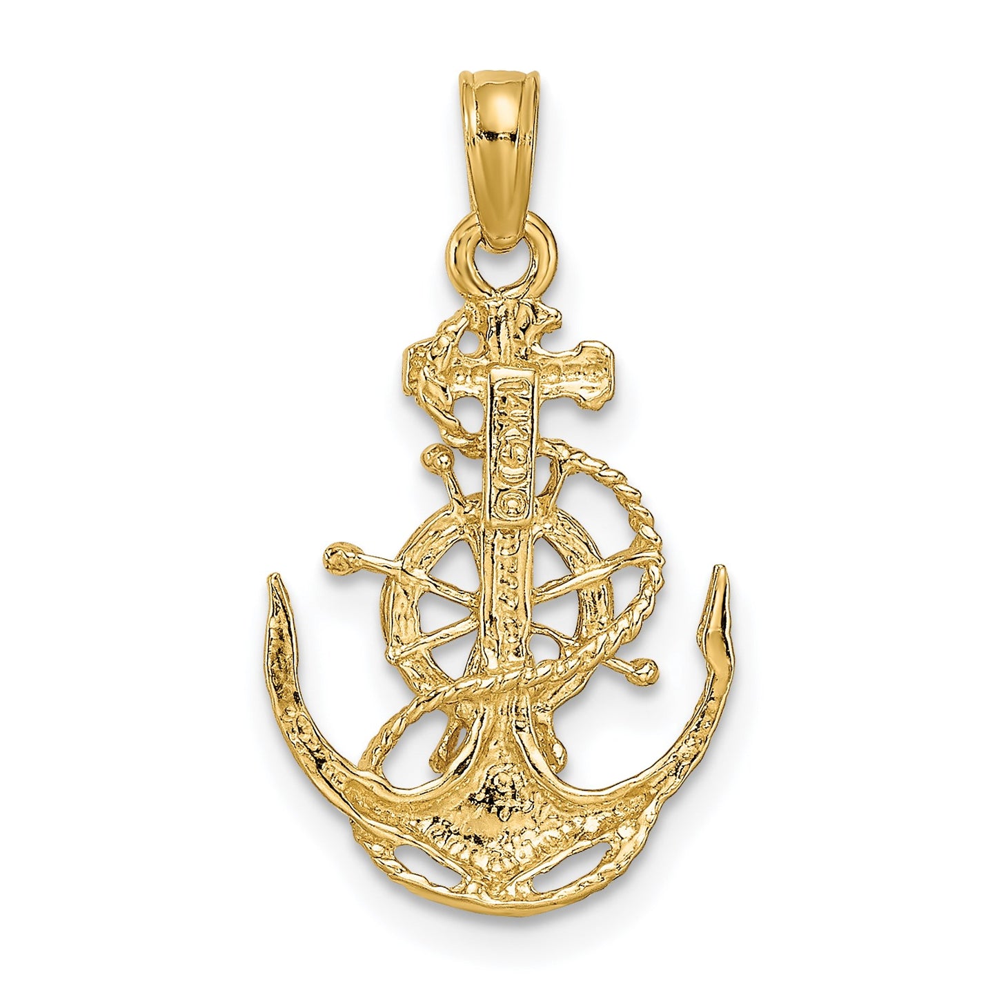 14k Small Anchor with Rope and Ships Wheel Pendant