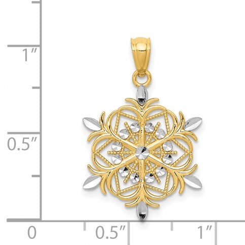 14k and White Rhodium Diamond-cut Snowflake Pendant
