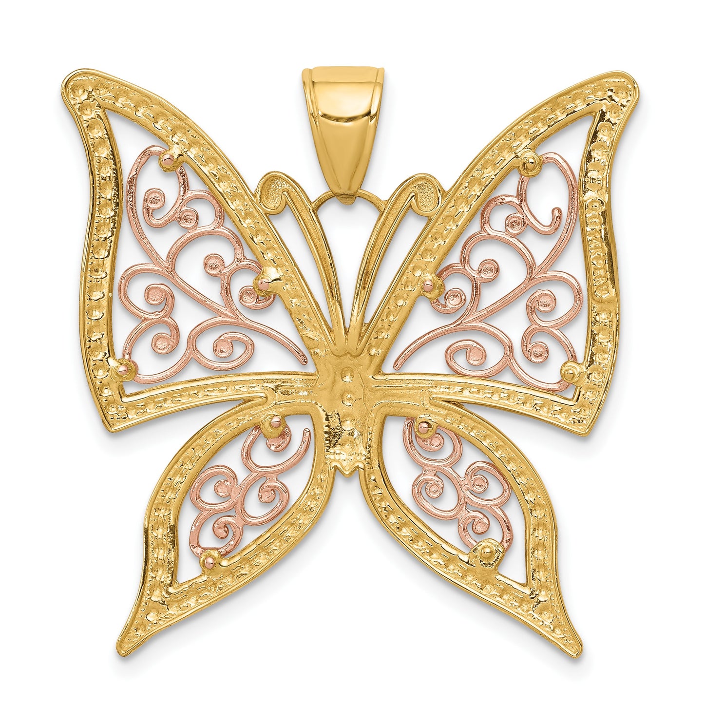 14k Two-tone with White Rhodium Diamond-cut Butterfly Pendant