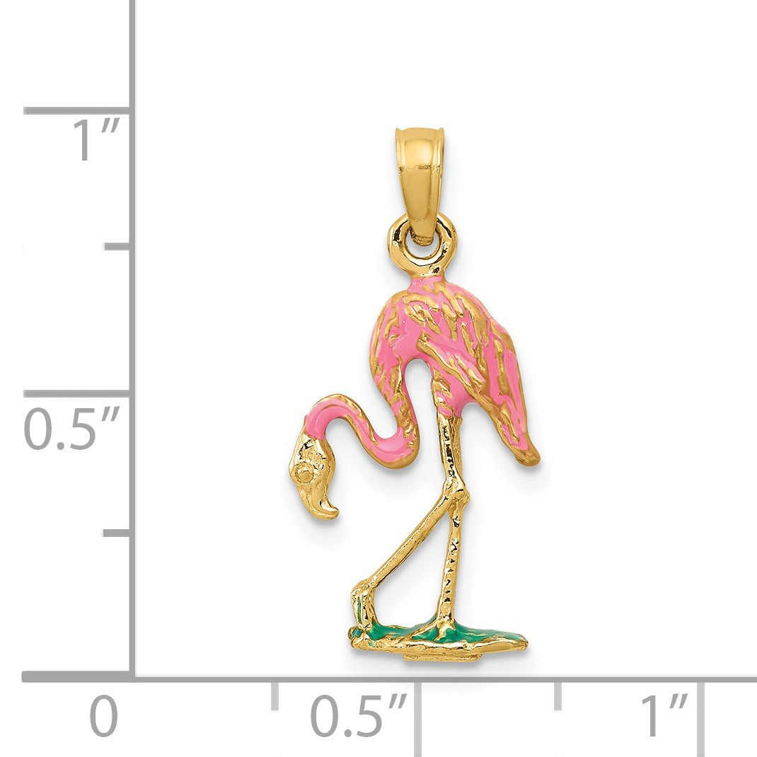 14k Enameled Pink Flamingo Pendant