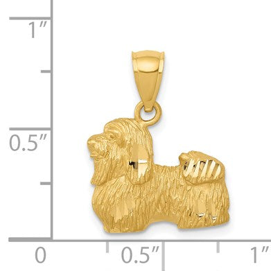 14K Satin Diamond-cut Shih Tzu Dog Pendant