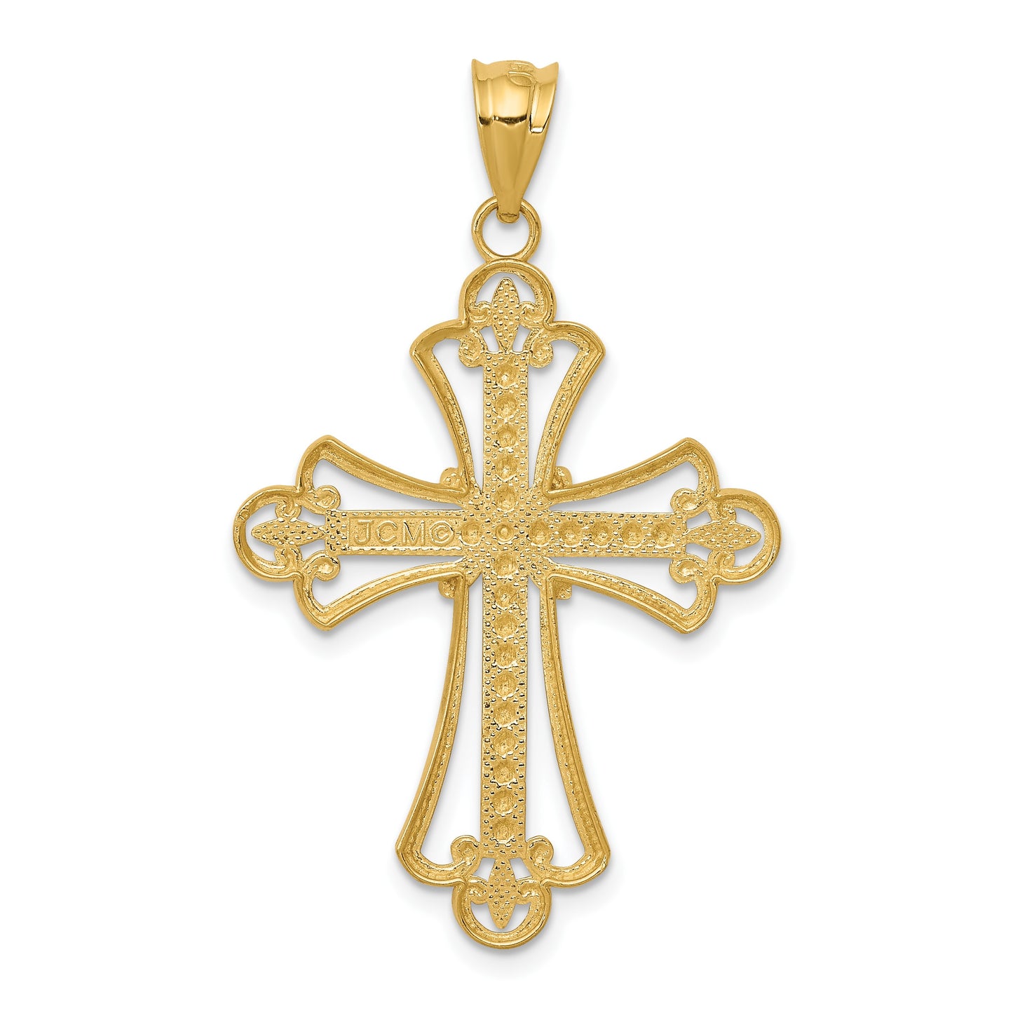 14K and White Rhodium Budded Cross Pendant