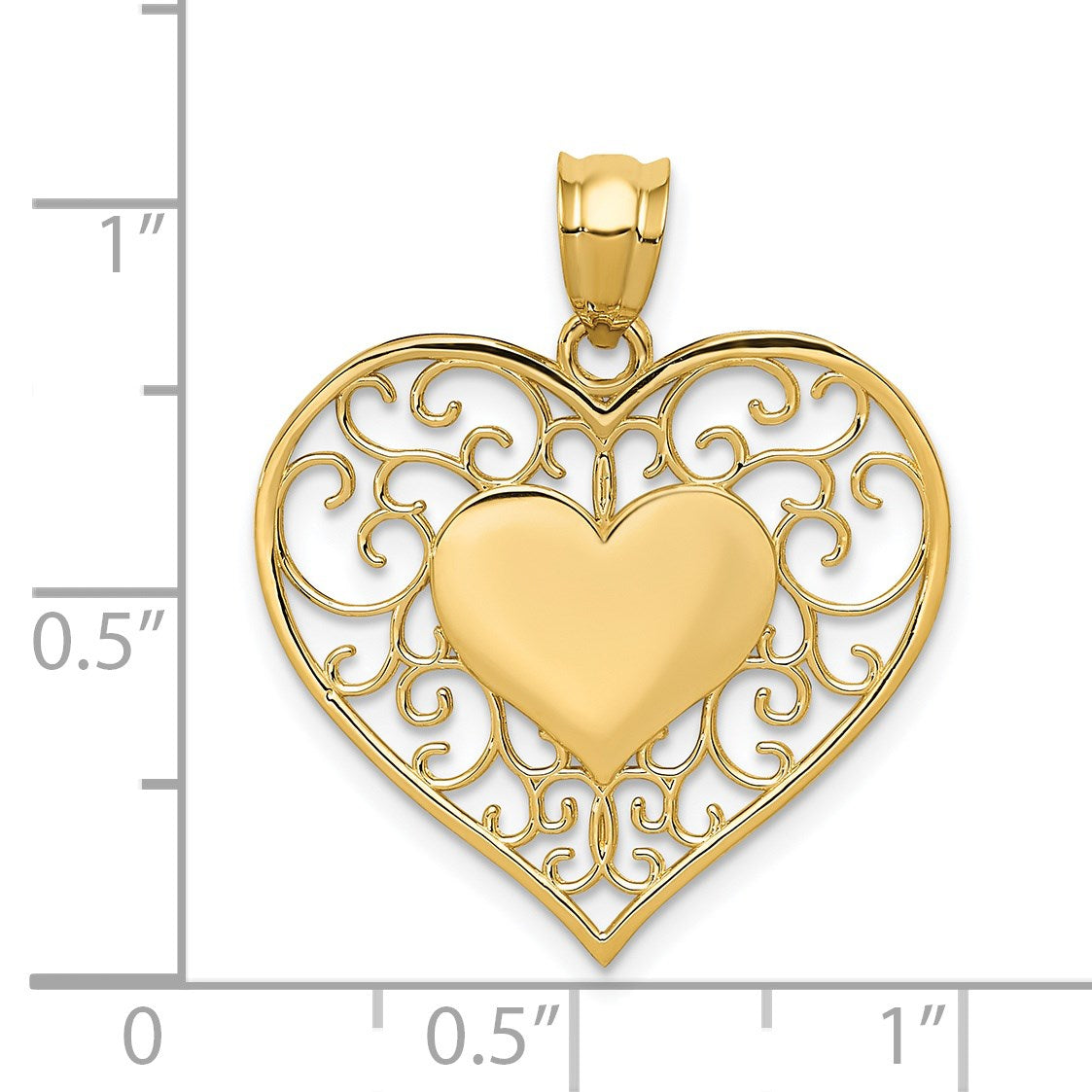 14K Polished Filigree Border Heart Pendant