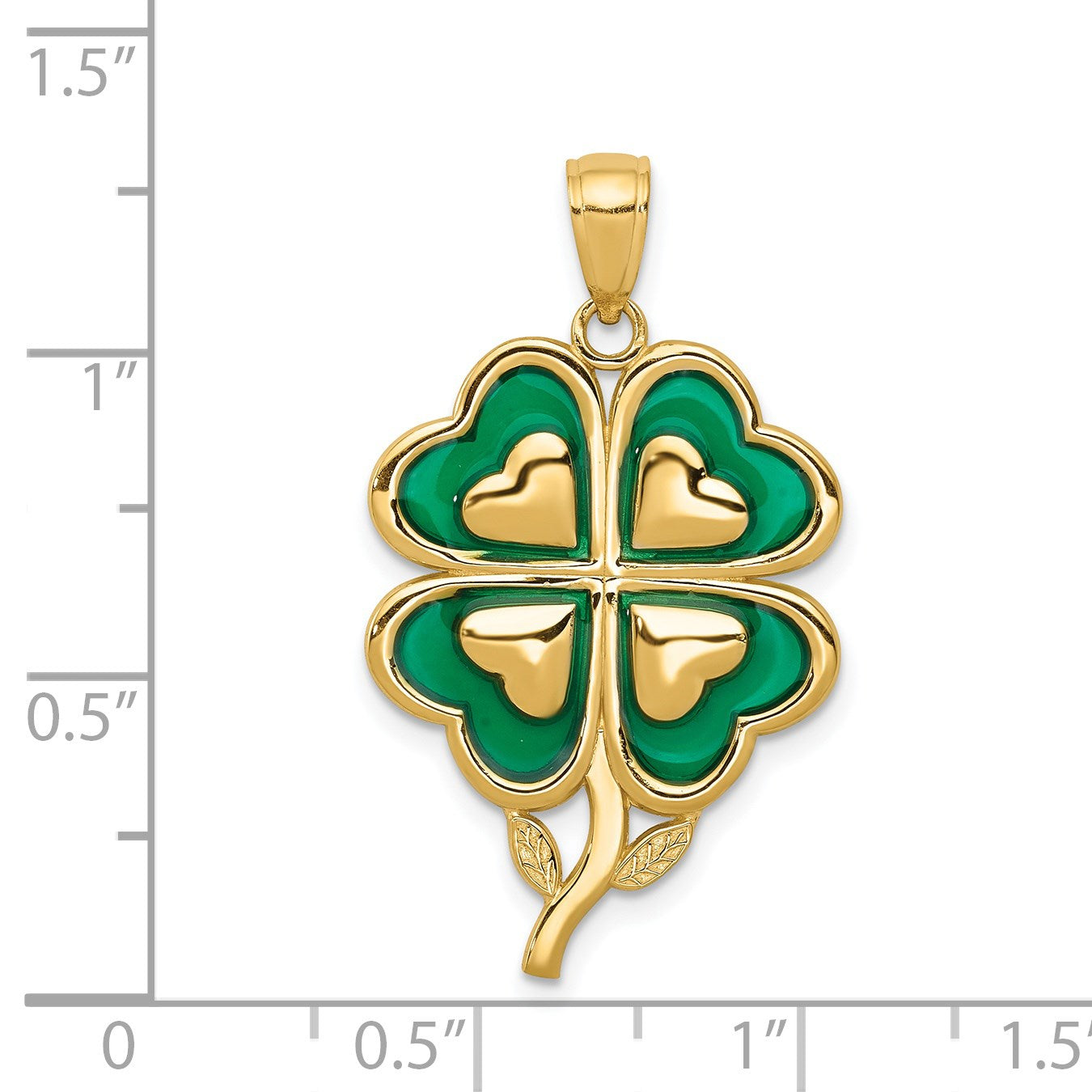 14K 4-Leaf Clover Pendant with Green Enameled Tips Pendant