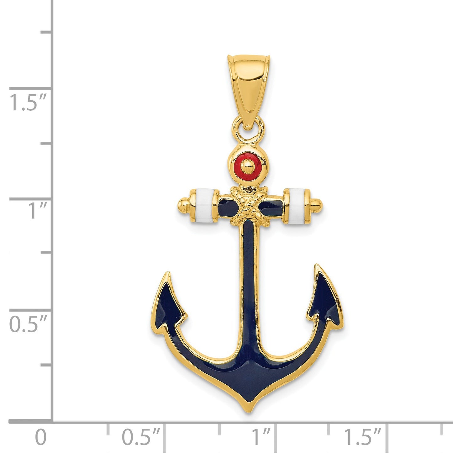 14K 2-D Red White and Blue Enameled Anchor Pendant