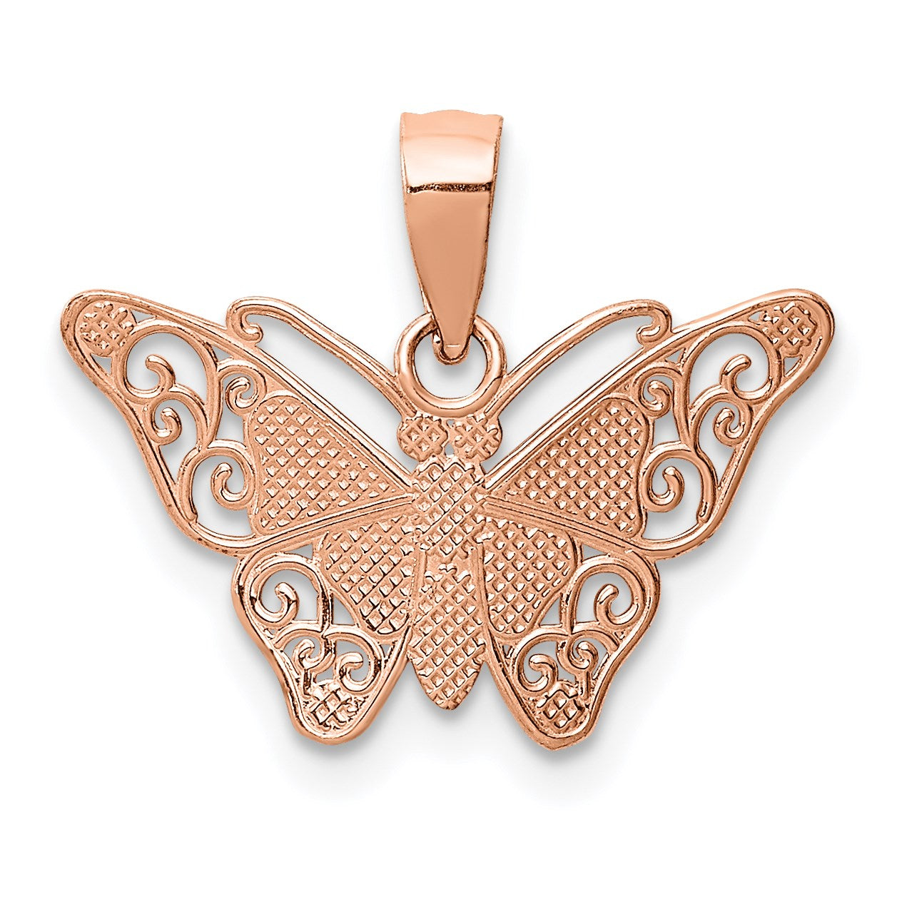 14k Rose Gold with White Rhodium Diamond-cut Butterfly Pendant