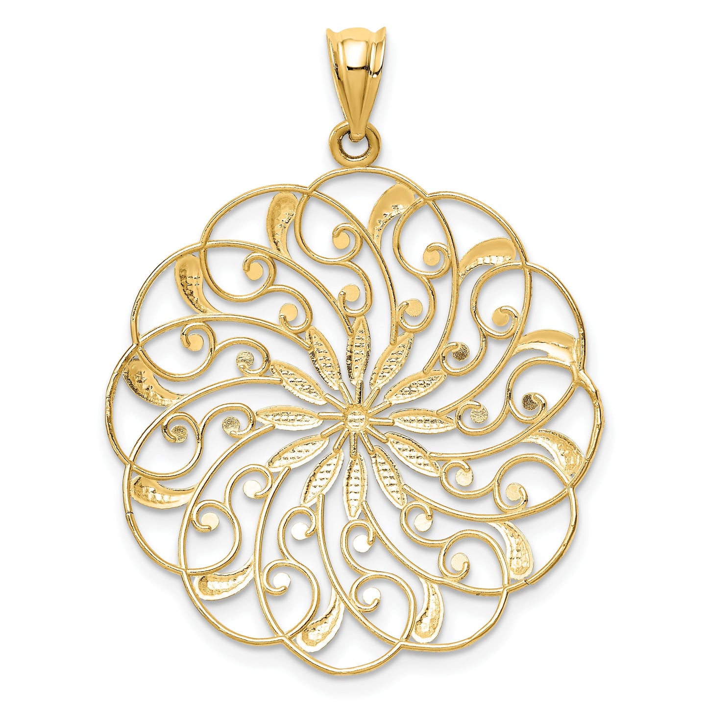 14k and White Rhodium Diamond-cut Fancy Swirl Pendant