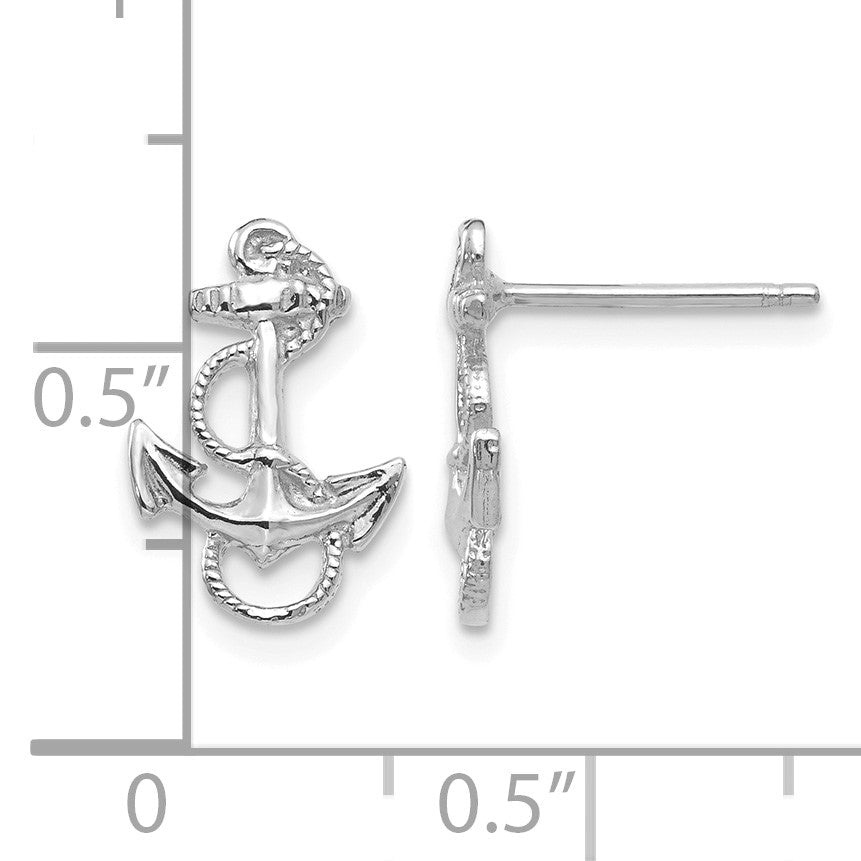 14K White Gold Anchor with Rope Trim Post Earrings