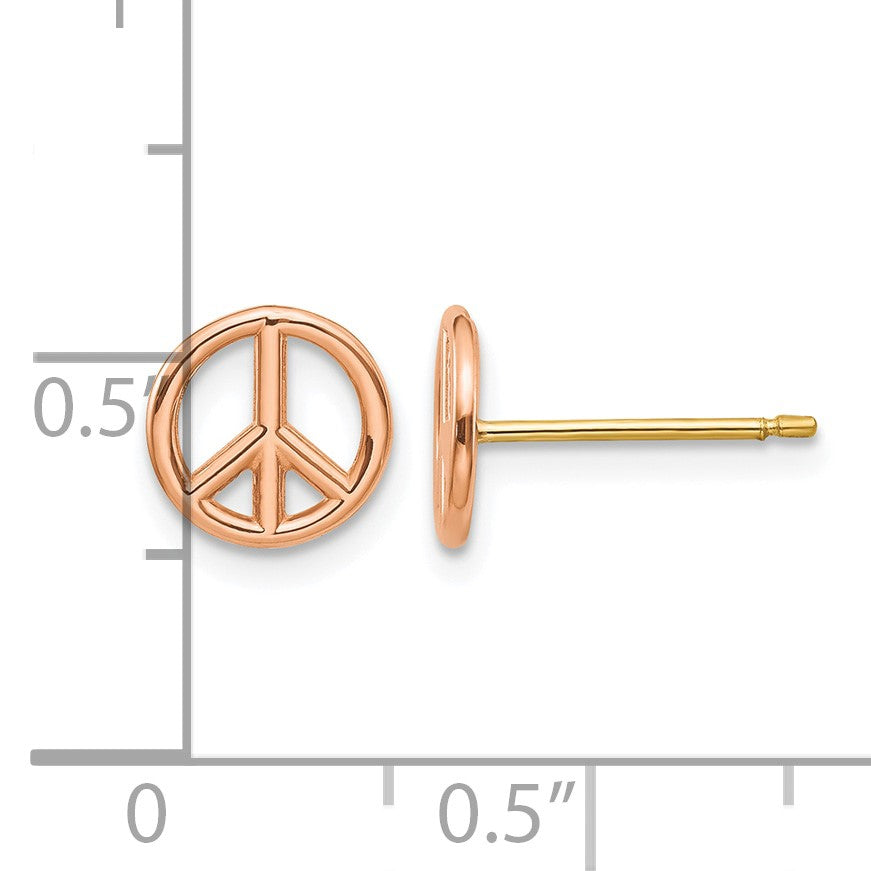 14K Rose and Yellow Gold Polished 8mm Peace Symbol Post Earrings