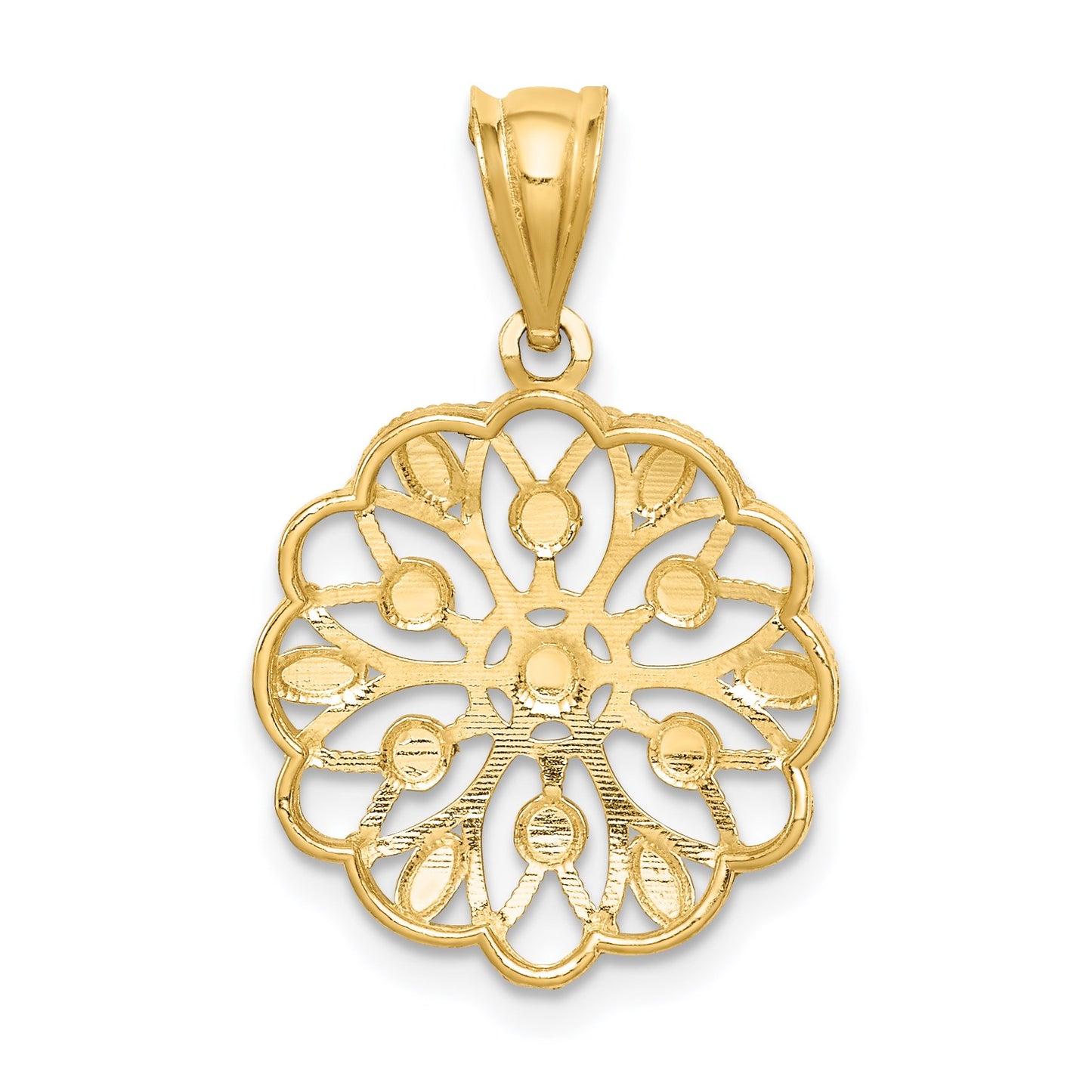 14K and White Rhodium Diamond-Cut Round Pendant