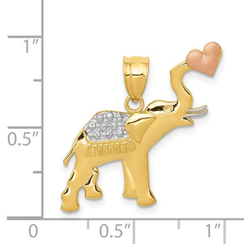 14k Two-tone with White Rhodium Elephant with Heart Pendant