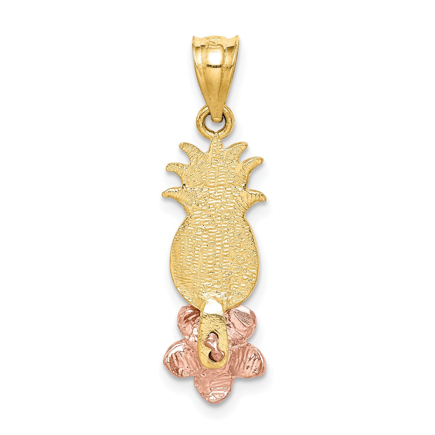 14K Yellow and Rose Gold Pineapple with Plumeria Flower Pendant