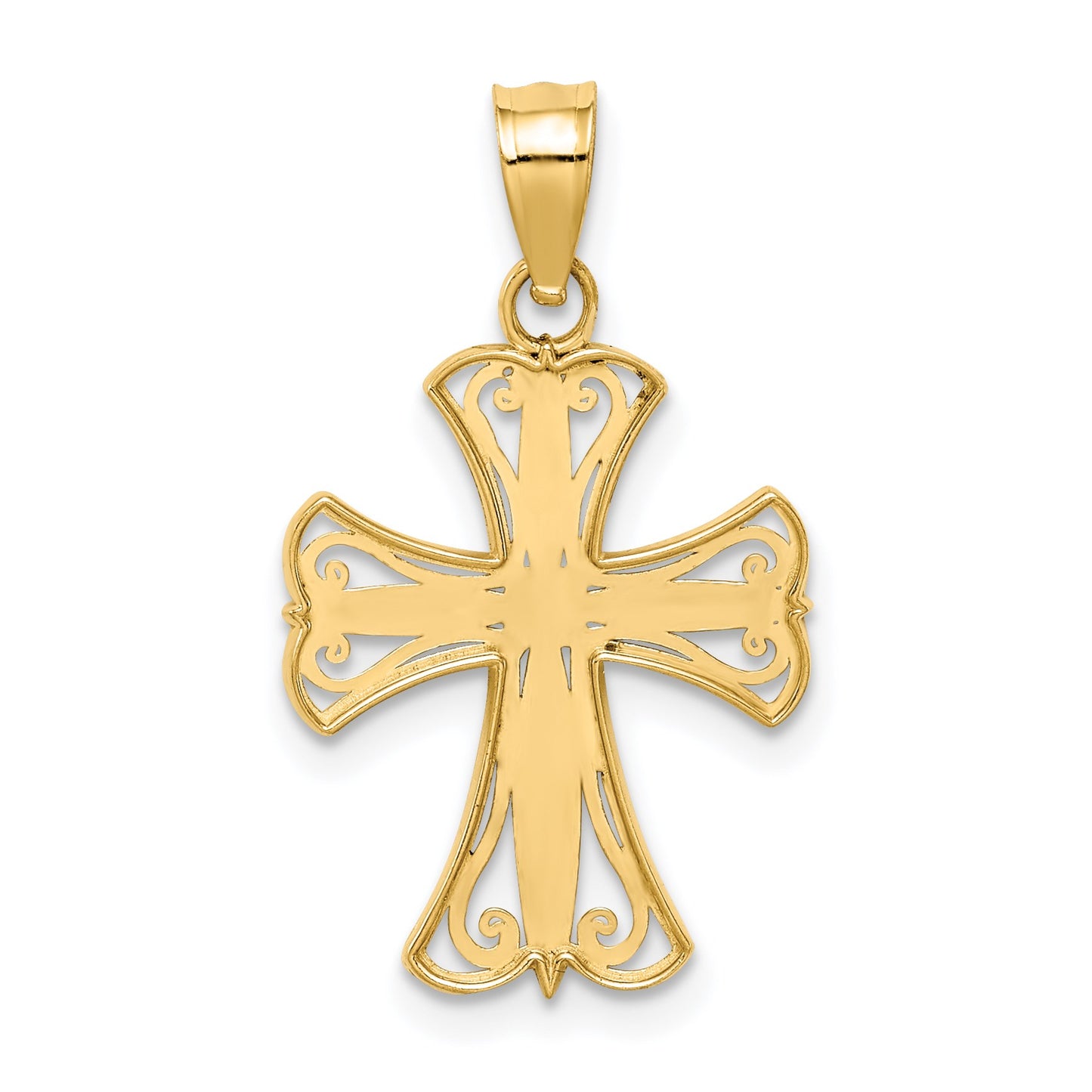 14k and White Rhodium Diamond-cut Cross Pendant