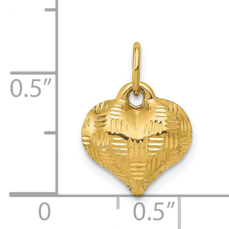 14K Polished Basket Weave Pattern 3-D Puffed Heart Pendant