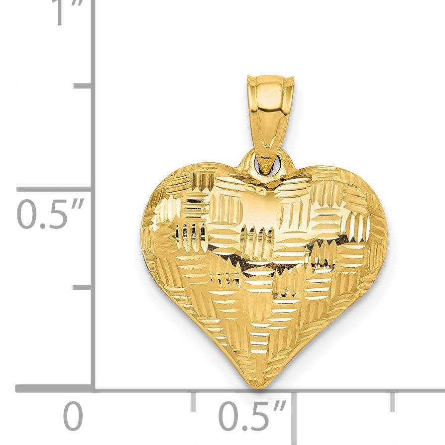 14K Polished Basket Weave Pattern 3-D Puffed Heart Pendant