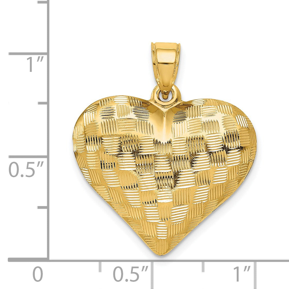 14K Polished Basket Weave Pattern 3-D Puffed Heart Pendant