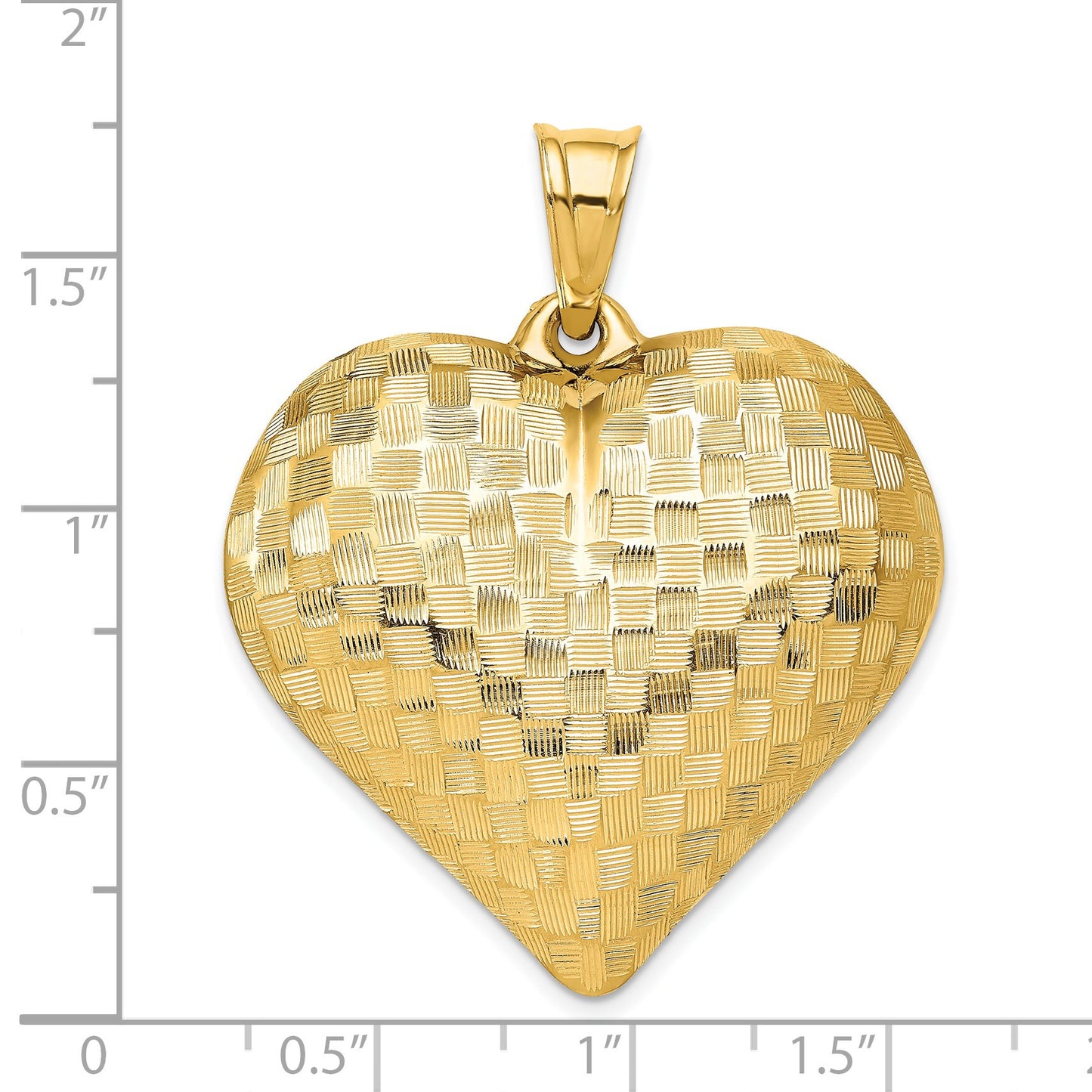 14K Polished Basket Weave Pattern 3-D Puffed Heart Pendant