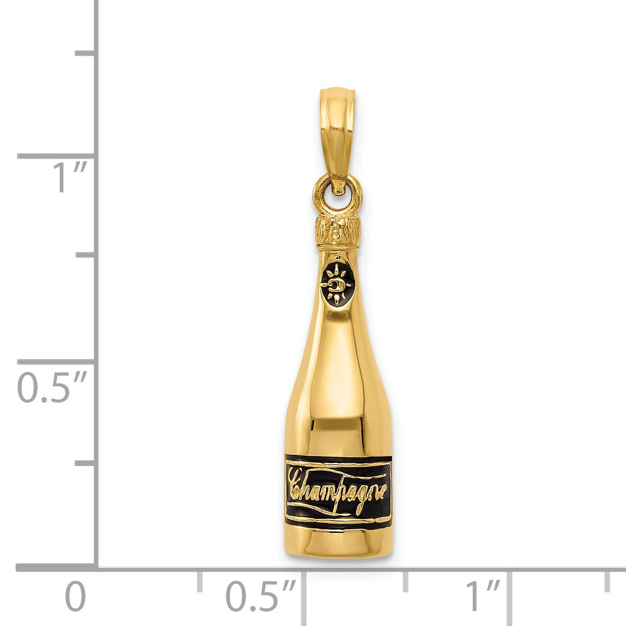14K Polished 3-D Black Enameled Champagne Bottle Pendant