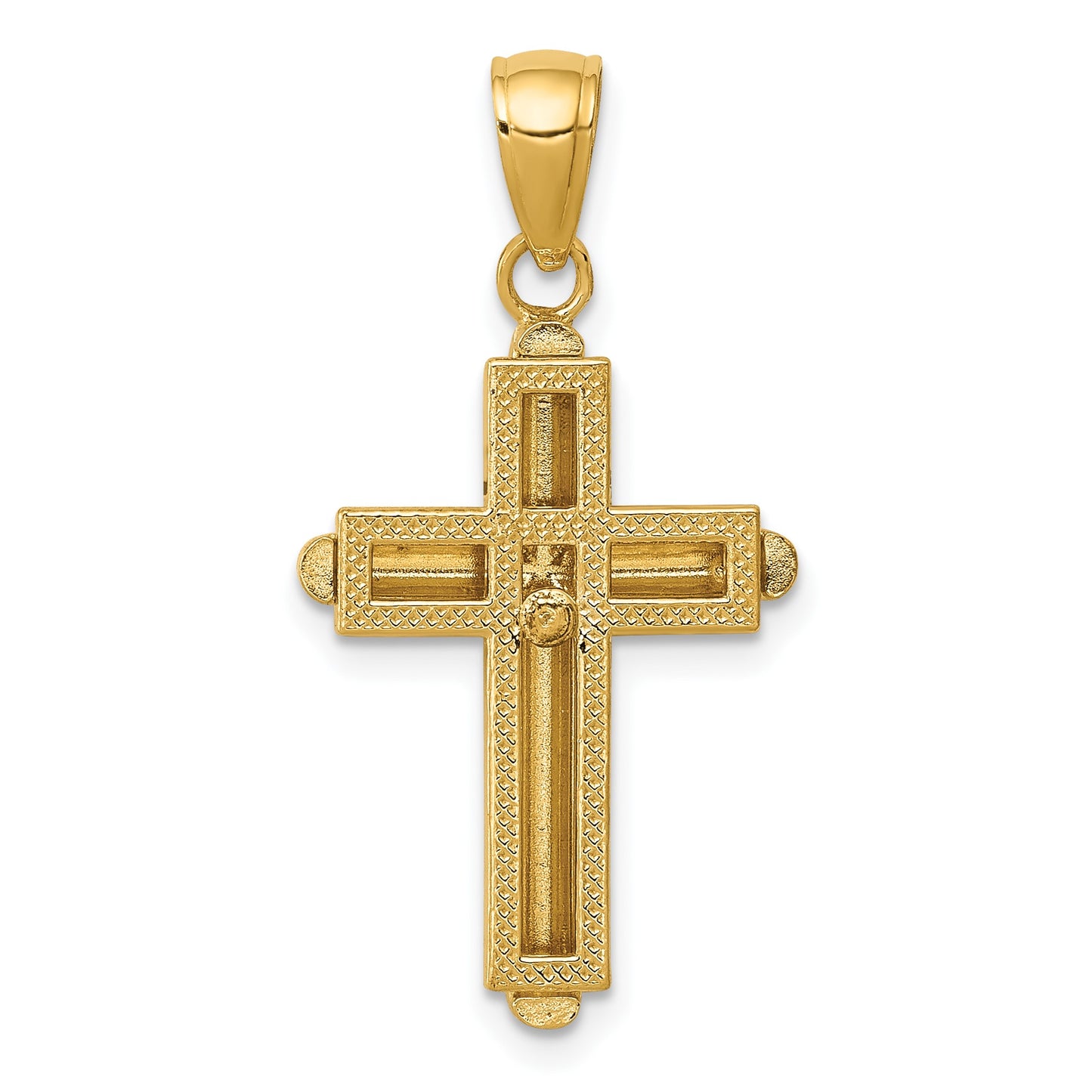 14K Polished Beveled Stick Cross with Frame Pendant