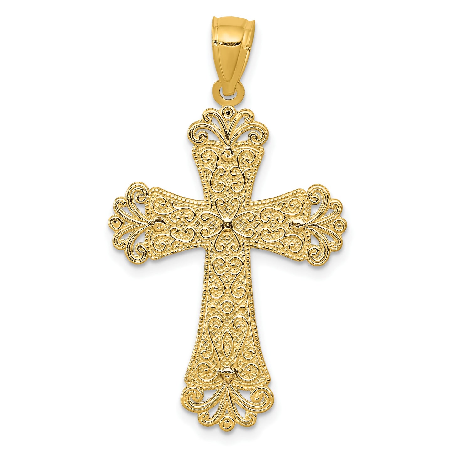 14K Two-tone Polished 2-Level Fleur de Lis Cross Pendant