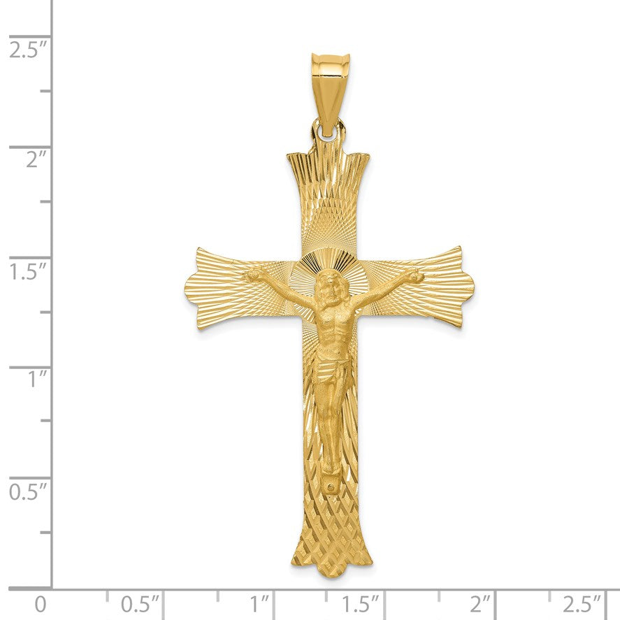 14k Polished Satin and Diamond-cut Crucifix Cross Pendant