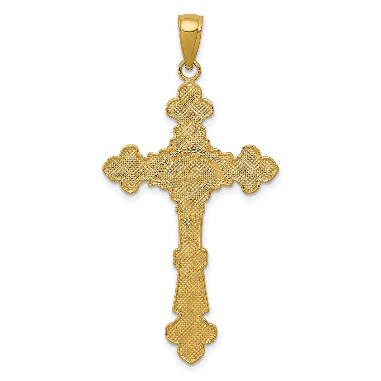 14K Polished Textured INRI Crucifix Fleur de Lis Pendant