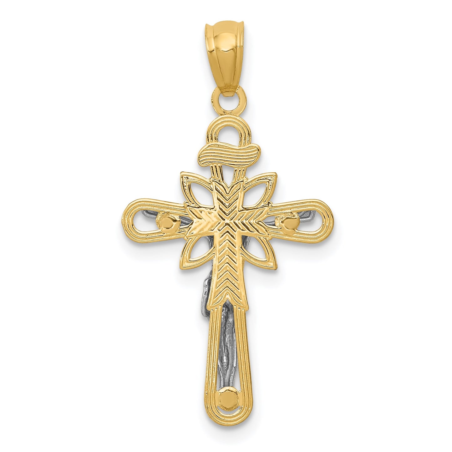 14K Two-tone and White Rhodium Small Passion Crucifix Pendant