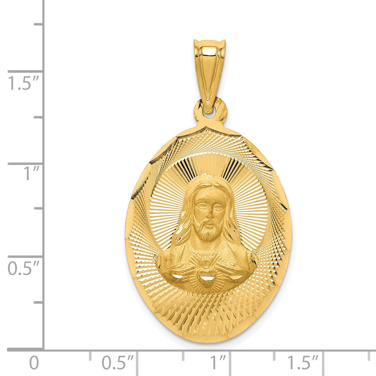 14K Polished Diamond-cut Solid Large Sagrado Corazon de Jesus Oval Pendant