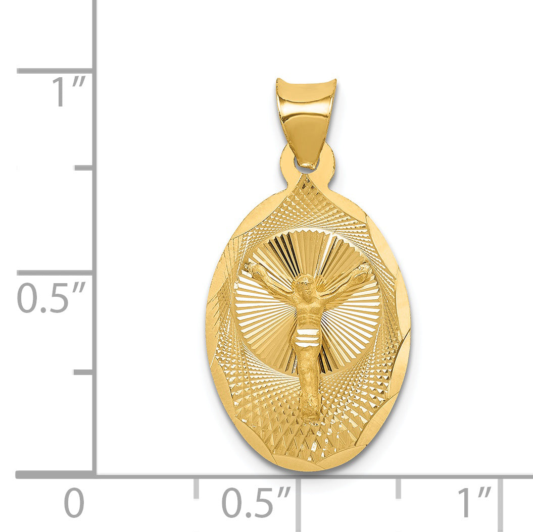 14K Polished Diamond-cut Corpus Oval Pendant