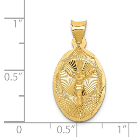 14K Polished Diamond-cut Corpus Oval Pendant