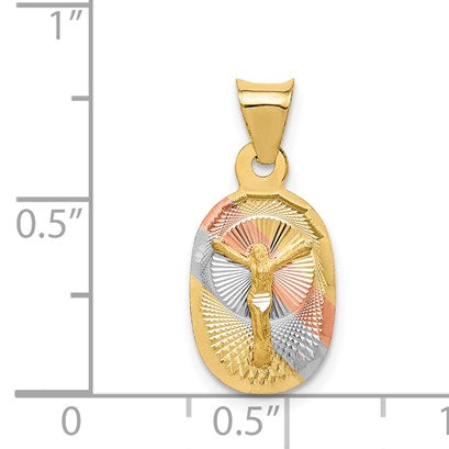 14K with Rose and White Rhodium Diamond-cut Corpus Oval Pendant