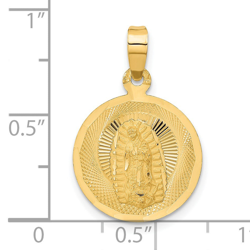14K Polished Diamond-cut Solid Our Lady Of Guadalupe Round Pendant