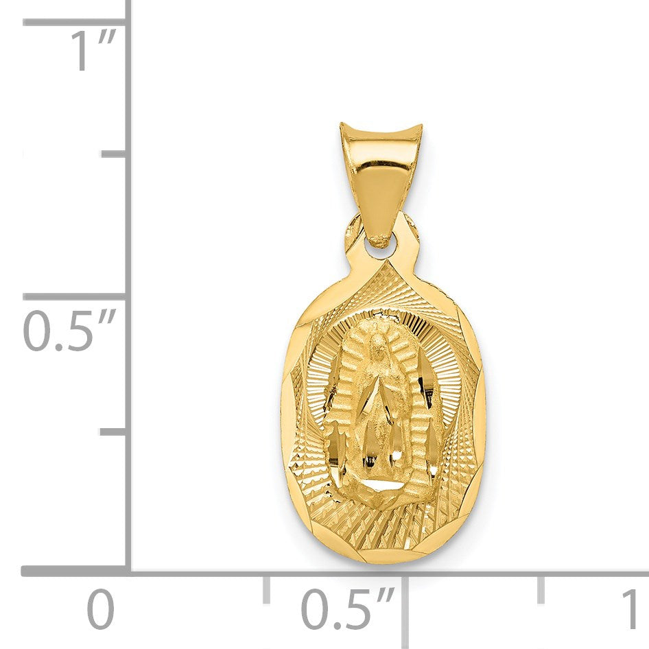14K Polished Diamond-cut Semi-solid Our Lady Of Guadalupe Oval Pendant