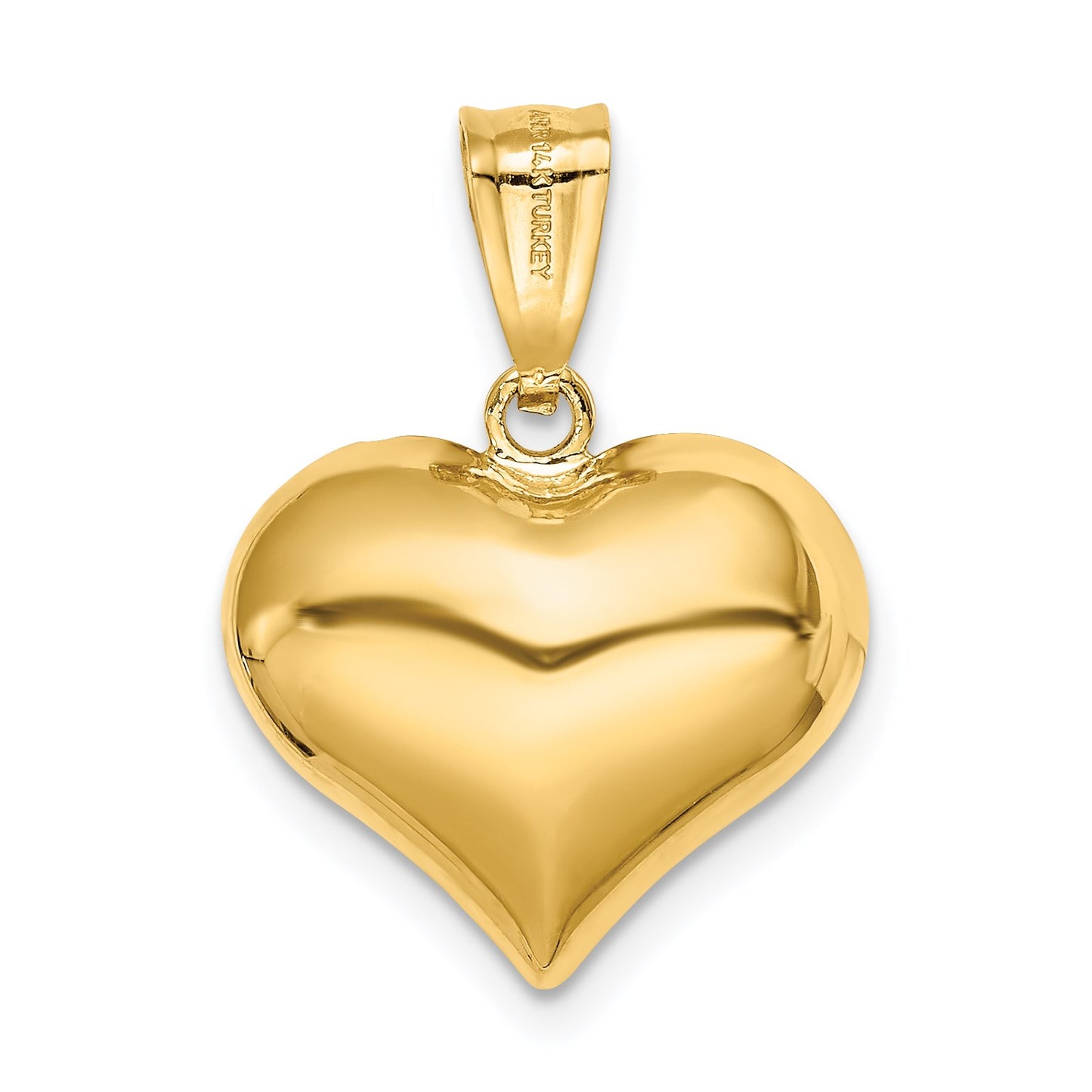 14K Polished and Textured 3-D Puffed Heart Pendant