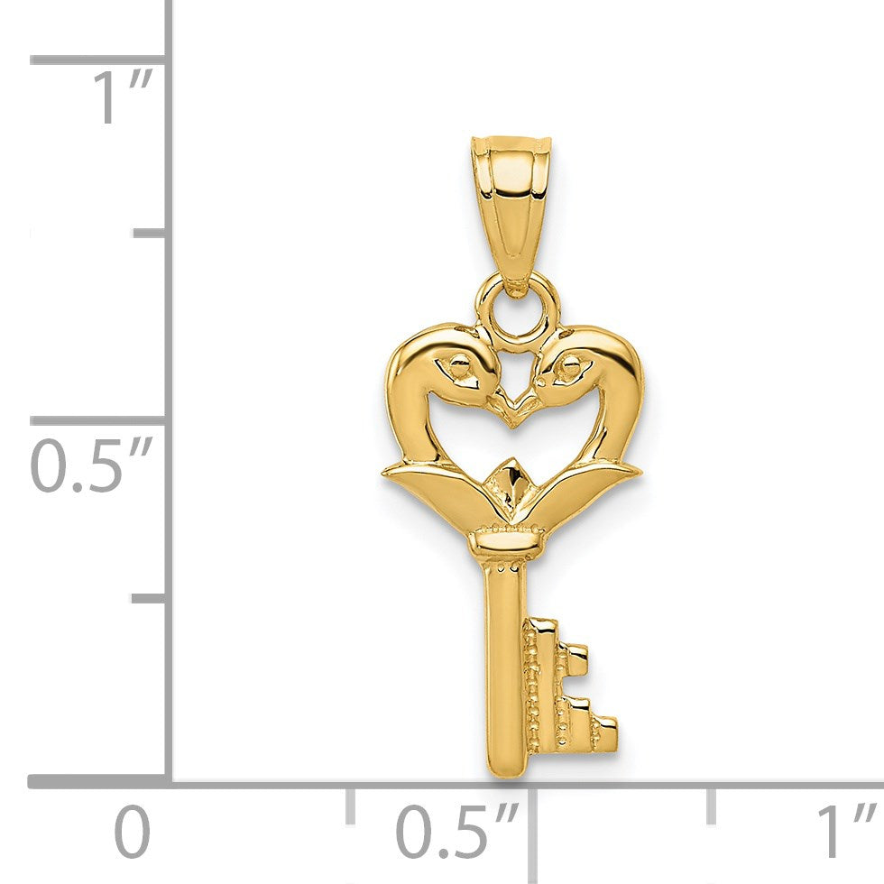 14K Polished Swans Heart Key Charm