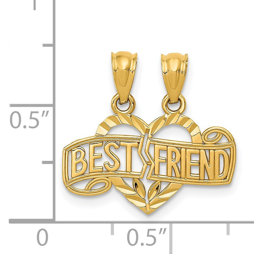 14k Diamond-cut 2-Piece Break-Apart BEST FRIEND Heart Pendant