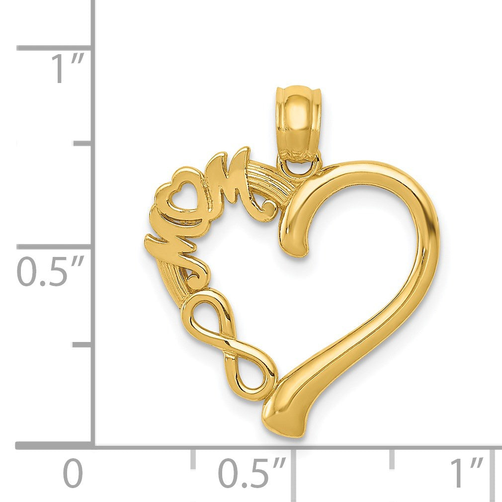 14k Polished MOM in Heart with Infinity Symbol Pendant
