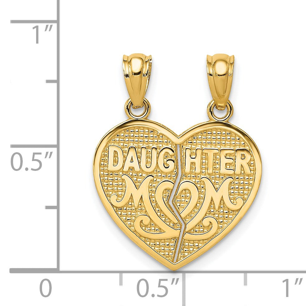 14k Satin and Polished DAUGHTER-MOM 2-Piece Break-Apart Heart Pendant