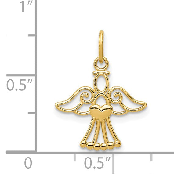 14k Polished Small Angel with Heart Pendant