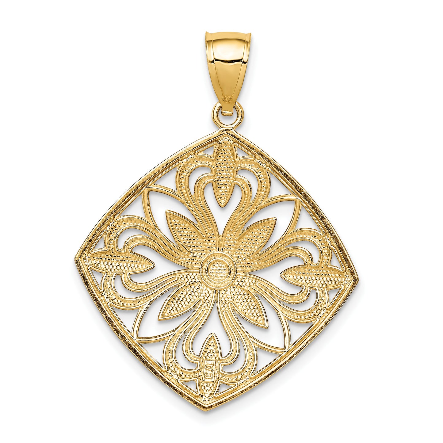 14k and White Rhodium Diamond-cut Polished Fancy Square Charm