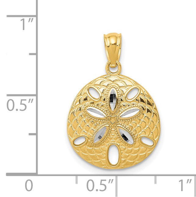 14k and White Rhodium Diamond-cut Polished Sand Dollar Pendant