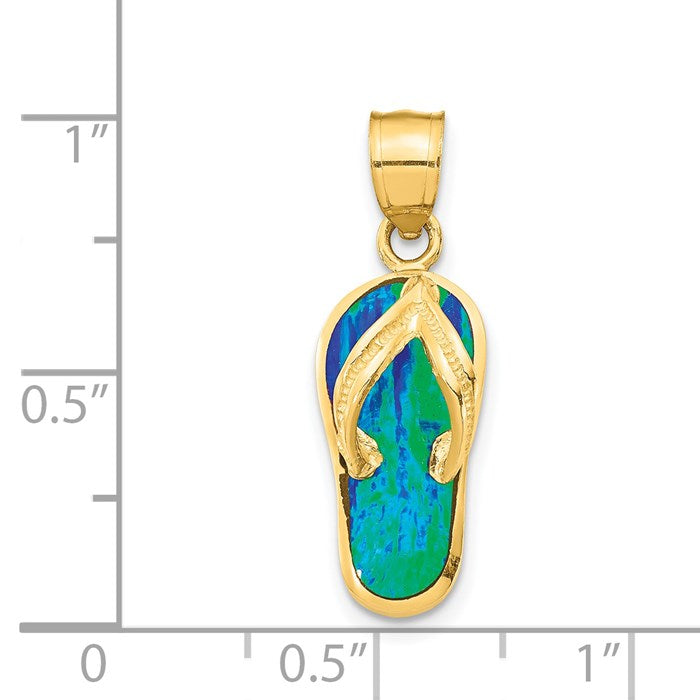 14k Polished 3-D Lab Created Blue Opal Flip Flop Pendant